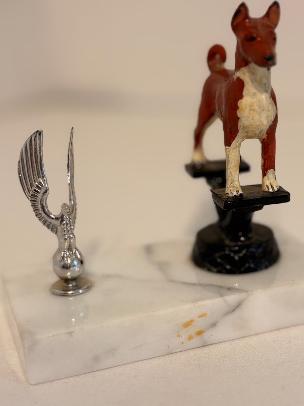 Vintage Painted Basenji Dog Show Trophy Ampros Trophies Winged Eagle Marble Base